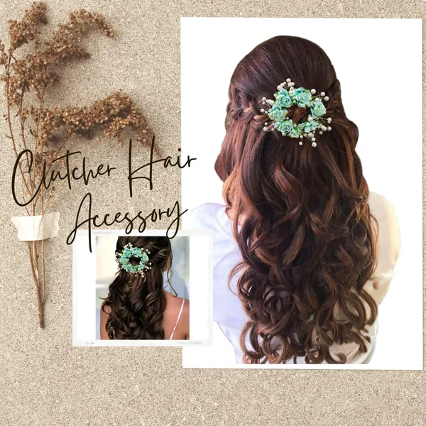 Green_Artificial_Flowers_With_White_Pearls_Hair_Clutcher_For_Women_&_Girls