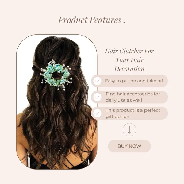 Green_Artificial_Flowers_With_White_Pearls_Hair_Clutcher_For_Women_&_Girls
