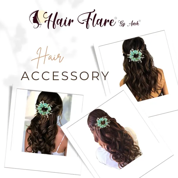 Green_Artificial_Flowers_With_White_Pearls_Hair_Clutcher_For_Women_&_Girls