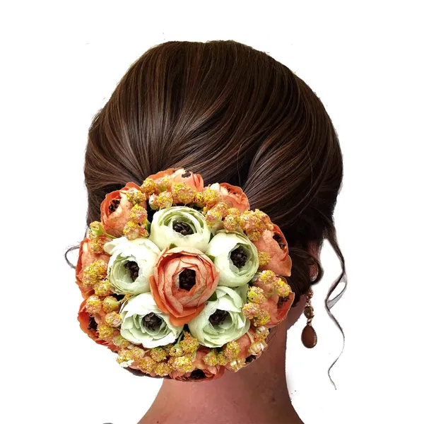 Peach_&_White_Artificial_Rose_Flower_Made_Round_Designed_Hair_Pin_For_Women_&_Girls