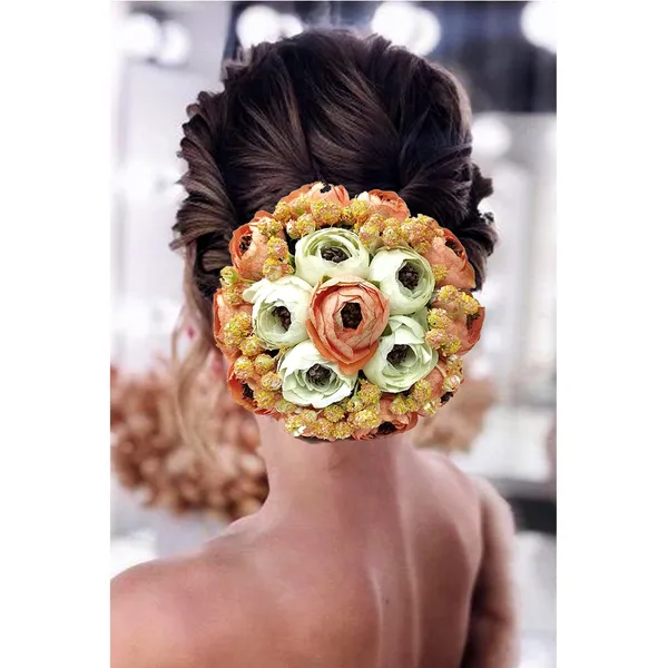 Peach_&_White_Artificial_Rose_Flower_Made_Round_Designed_Hair_Pin_For_Women_&_Girls