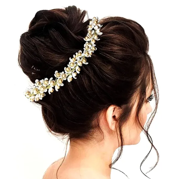 White_&_Golden_Flowers_Hair_Vein_Accessories_For_Women_&_Girls