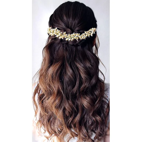 White_&_Golden_Flowers_Hair_Vein_Accessories_For_Women_&_Girls
