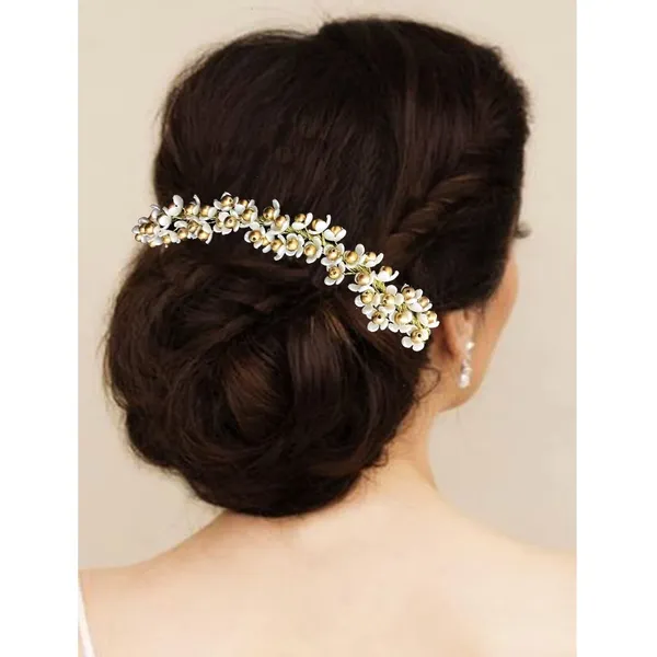 White_&_Golden_Flowers_Hair_Vein_Accessories_For_Women_&_Girls