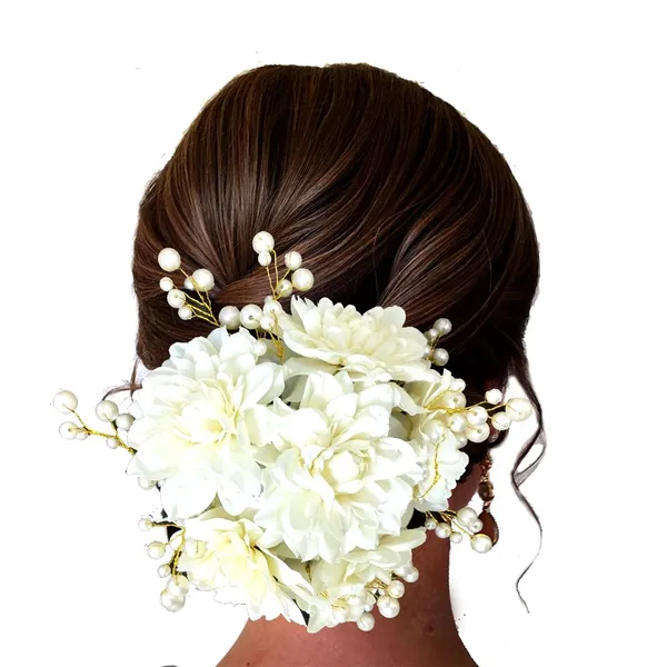 White_Artificial_Metal_Floral_Design_Hairpin_With_Pearl_For_Women_&_Girls_(14_X_8_X_1_Cm)