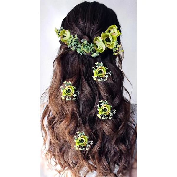 Green_Beautiful_Handmade_Floral_Wedding_Bridesmaid_Hair_Jewellery_(Set_Of_4)_(14_X_8_X_1_Cm)