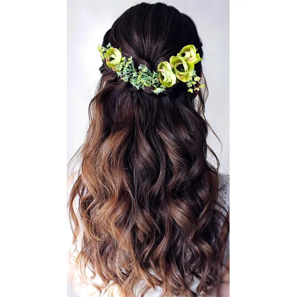 Green_Artificial_Metal_Floral_Design_Hairpin_With_Rounded_Leaf_For_Women_&_Girls_(14_X_8_X_1_Cm)