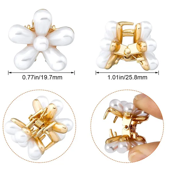 White_Mini_Pearl_Claw_Clips_With_Flower_Design_Small_Pearl_Hair_Jaw_Clips_For_Women_&_Girls_(Set_Of_6_Pins)