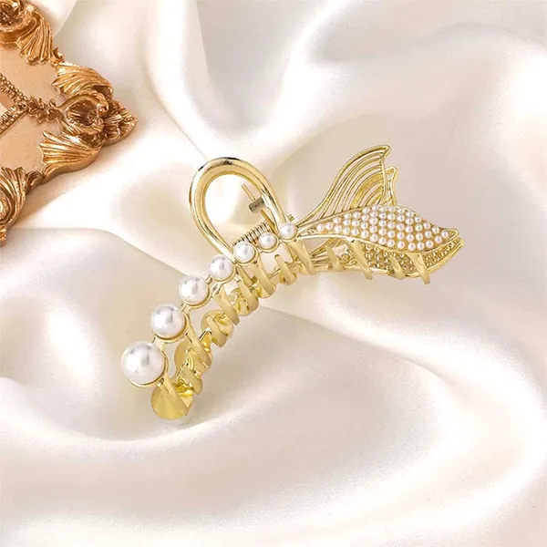 White_Mermaid_Tail_Pearl_Hair_Claw_Clips_For_Women_&_Girls