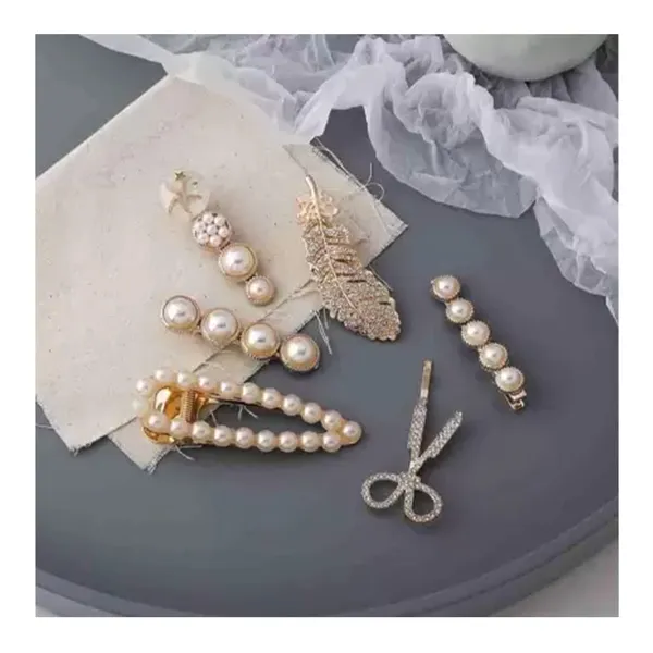 Gold_Korean_Style_Hair_Clips_Pearl_Barrettes_For_Women_&_Girls_(Set_Of_6_Pins)