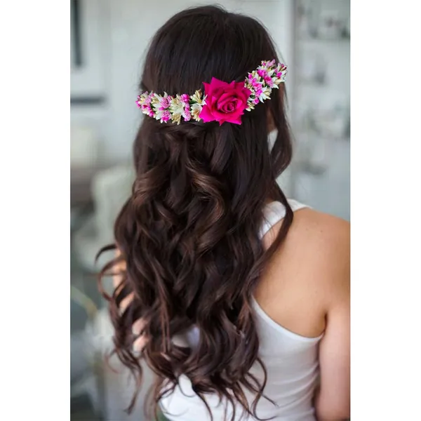 Dark_Pink_Rose_Flower_With_Leaf_Pollens_&_Pearl_Design_Hair_Vein_For_Women_&_Girls_(14_X_8_X_1_Cm)