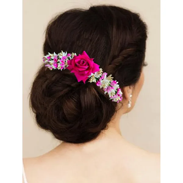 Dark_Pink_Rose_Flower_With_Leaf_Pollens_&_Pearl_Design_Hair_Vein_For_Women_&_Girls_(14_X_8_X_1_Cm)