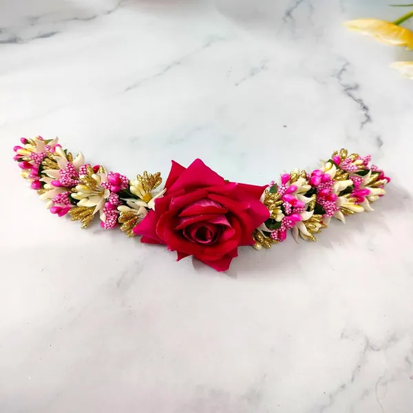 Dark_Pink_Rose_Flower_With_Leaf_Pollens_&_Pearl_Design_Hair_Vein_For_Women_&_Girls_(14_X_8_X_1_Cm)