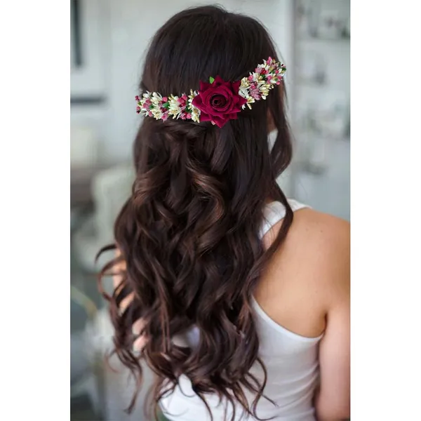 Maroon_Rose_Flower_With_Leaf_Pollens_&_Pearl_Design_Hair_Vein_For_Women_&_Girls_(14_X_8_X_1_Cm)