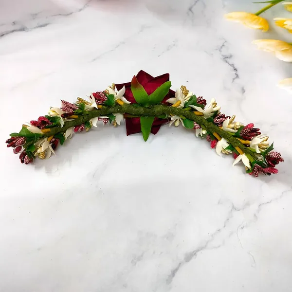 Maroon_Rose_Flower_With_Leaf_Pollens_&_Pearl_Design_Hair_Vein_For_Women_&_Girls_(14_X_8_X_1_Cm)