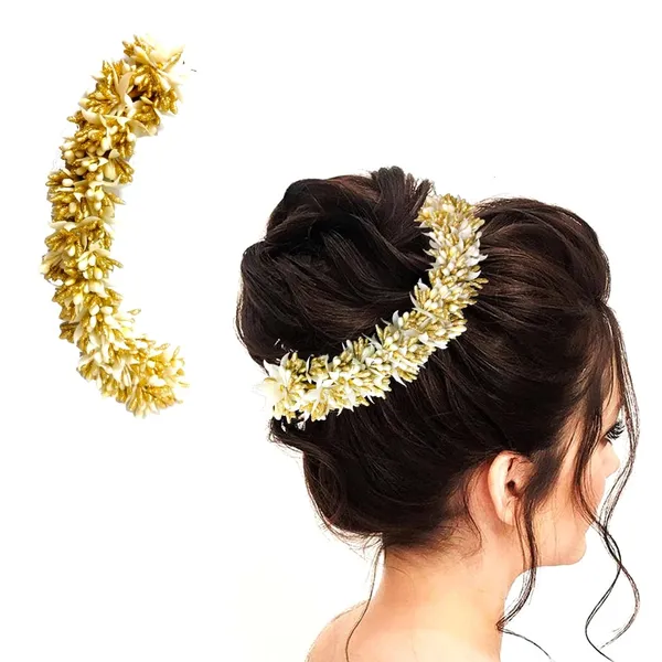 Gold_&_White_Artificial_Metal_Floral_Design_Hairpin_With_Leaf_&_Pearl_For_Women_&_Girls_(14_X_8_X_1_Cm)