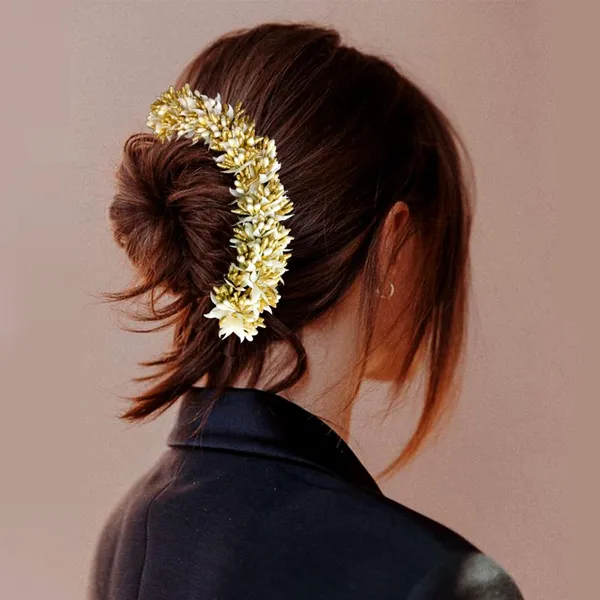 Gold_&_White_Artificial_Metal_Floral_Design_Hairpin_With_Leaf_&_Pearl_For_Women_&_Girls_(14_X_8_X_1_Cm)