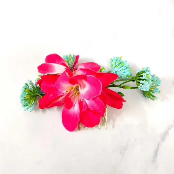 Dark_Pink_Flower_And_Leaf_Comb_Slide_Hair_Pin_For_Girls_And_Women_(14_X_8_X_1_Cm)