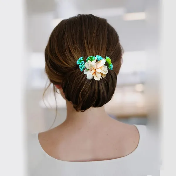 Peach_Flower_And_Leaf_Comb_Slide_Hair_Pin_For_Girls_And_Women_(14_X_8_X_1_Cm)