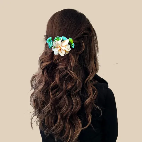 Peach_Flower_And_Leaf_Comb_Slide_Hair_Pin_For_Girls_And_Women_(14_X_8_X_1_Cm)