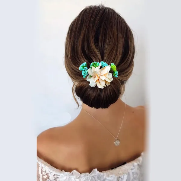 Peach_Flower_And_Leaf_Comb_Slide_Hair_Pin_For_Girls_And_Women_(14_X_8_X_1_Cm)