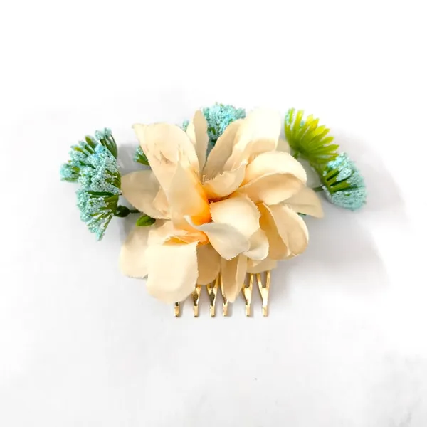 Peach_Flower_And_Leaf_Comb_Slide_Hair_Pin_For_Girls_And_Women_(14_X_8_X_1_Cm)