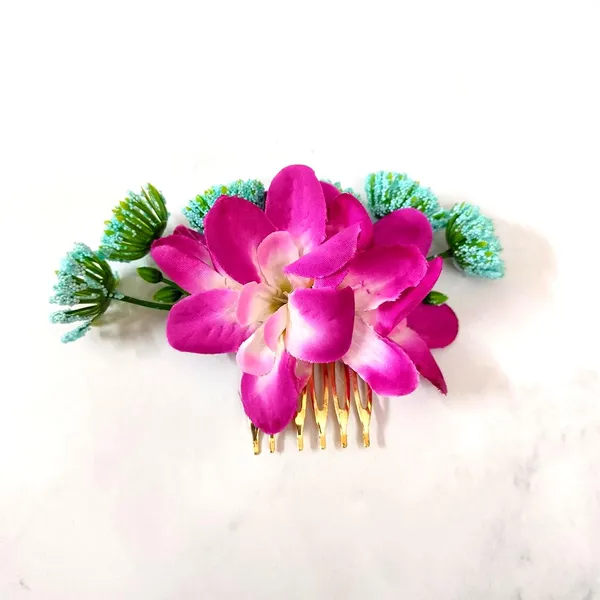 Purple_Flower_And_Leaf_Comb_Slide_Hair_Pin_For_Girls_And_Women_(14_X_8_X_1_Cm)
