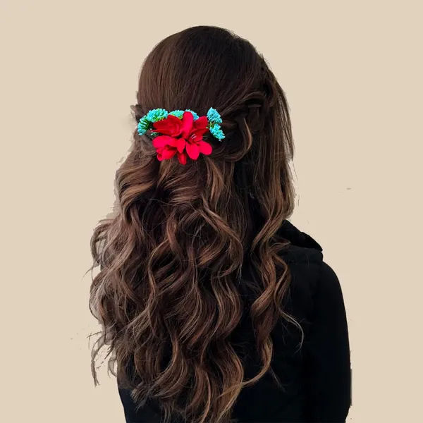 Red_Flower_And_Leaf_Comb_Slide_Hair_Pin_For_Girls_And_Women_(14_X_8_X_1_Cm)