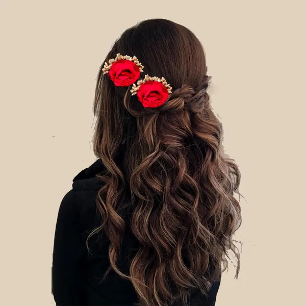 Red_Artificial_Metal_Beautiful_Rose_Flower_And_Golden_Buds_Design_Hairpin_Accessories_For_Women_&_Girls_(Set_Of_2)_(14_X_8_X_1_Cm)