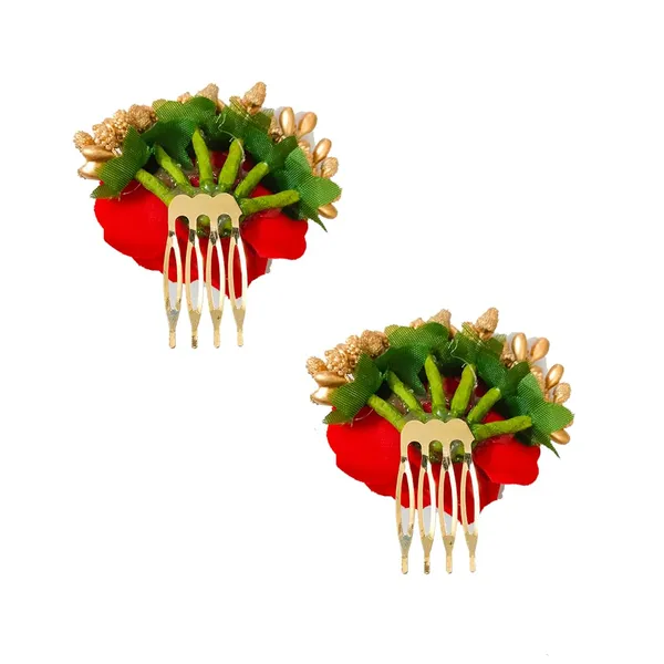 Red_Artificial_Metal_Beautiful_Rose_Flower_And_Golden_Buds_Design_Hairpin_Accessories_For_Women_&_Girls_(Set_Of_2)_(14_X_8_X_1_Cm)