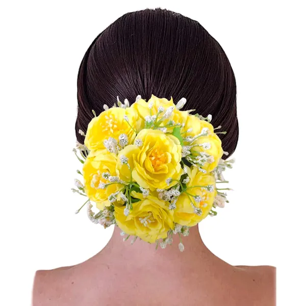Yellow_Artificial_Plastic_Rose_Floral_With_Seven_Colourful_Flowers_Design_Hairpin_Accessories_For_Women_&_Girls_(14_X_8_X_1_Cm)