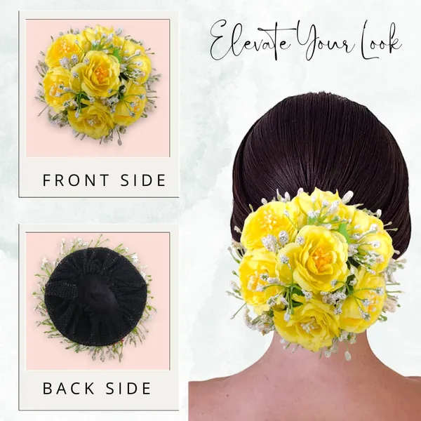 Yellow_Artificial_Plastic_Rose_Floral_With_Seven_Colourful_Flowers_Design_Hairpin_Accessories_For_Women_&_Girls_(14_X_8_X_1_Cm)