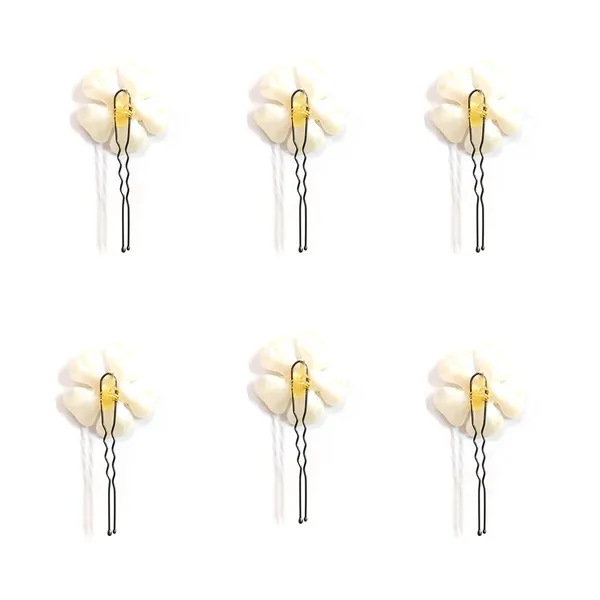 White_&_Gold_Artificial_Metal_Vinca_Rosea_With_Crystal_Stone_Hair_Pin_For_Women_&_Girls_(Set_Of_6)_(14_X_8_X_1_Cm)