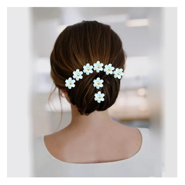 White_&_Gold_Artificial_Flower_And_Pearls_Hair_Pin_Accessories_For_Women_&_Girls_(Set_Of_8)_(14_X_8_X_1_Cm)