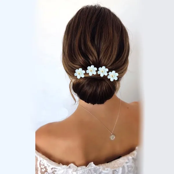 White_&_Gold_Artificial_Flower_And_Pearls_Hair_Pin_Accessories_For_Women_&_Girls_(Set_Of_8)_(14_X_8_X_1_Cm)