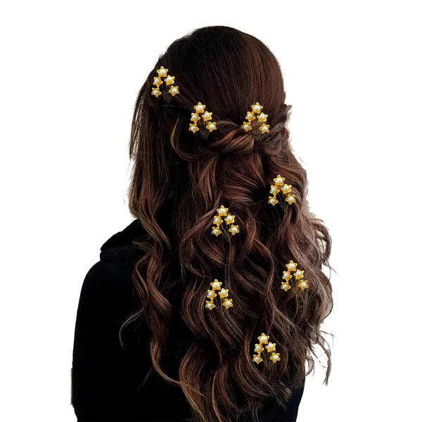 Red_Artificial_Metal_Leaf_With_Five_Small_Golden_Flowers_Design_Hair_Pin_Accessories_For_Women_&_Girls_(Set_Of_8)_(14_X_8_X_1_Cm)