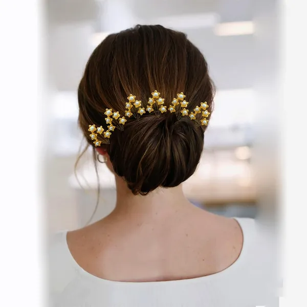 Red_Artificial_Metal_Leaf_With_Five_Small_Golden_Flowers_Design_Hair_Pin_Accessories_For_Women_&_Girls_(Set_Of_8)_(14_X_8_X_1_Cm)