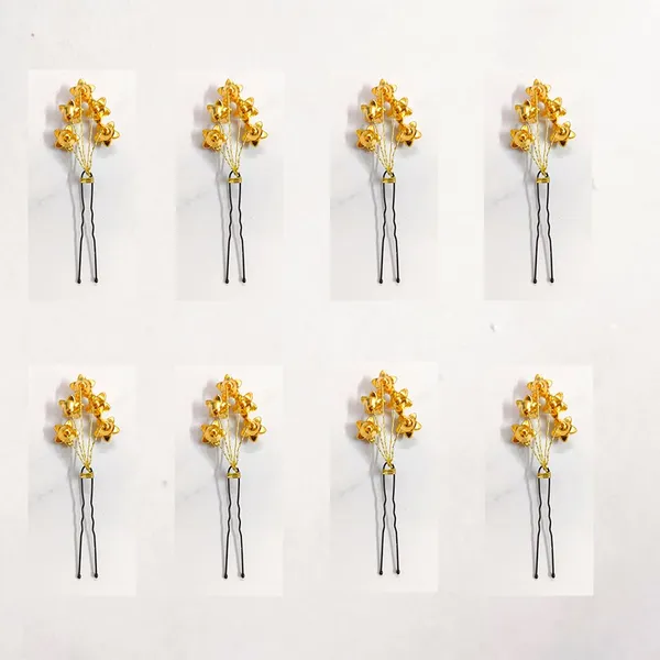 Red_Artificial_Metal_Leaf_With_Five_Small_Golden_Flowers_Design_Hair_Pin_Accessories_For_Women_&_Girls_(Set_Of_8)_(14_X_8_X_1_Cm)