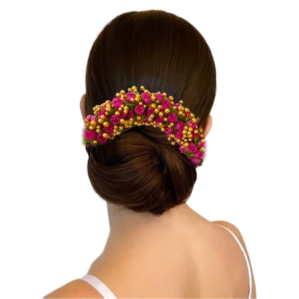 Dark_Pink_Artificial_Plastic_Gajra_With_Golden_Beads_Design_Hair_Pin_Accessories_For_Women_&_Girls_(14_X_8_X_1_Cm)