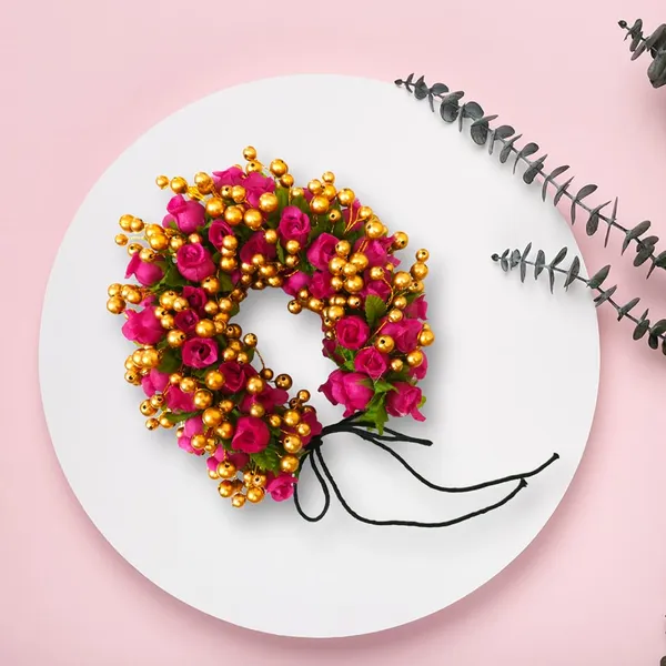 Dark_Pink_Artificial_Plastic_Gajra_With_Golden_Beads_Design_Hair_Pin_Accessories_For_Women_&_Girls_(14_X_8_X_1_Cm)