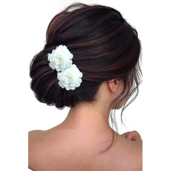 White_Artificial_Fabric_Rose_With_Golden_Pins_Hair_Pin_Accessories_For_Women_&_Girls_(Set_Of_4)_(14_X_8_X_1_Cm)