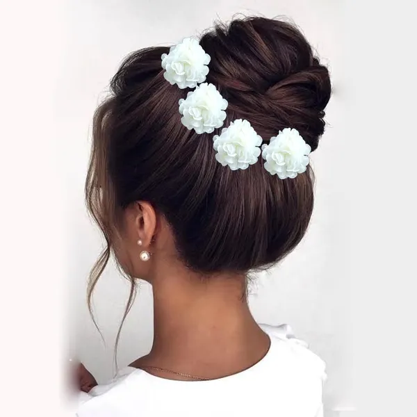 White_Artificial_Fabric_Rose_With_Golden_Pins_Hair_Pin_Accessories_For_Women_&_Girls_(Set_Of_4)_(14_X_8_X_1_Cm)
