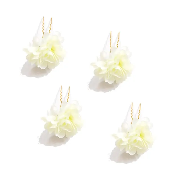White_Artificial_Fabric_Rose_With_Golden_Pins_Hair_Pin_Accessories_For_Women_&_Girls_(Set_Of_4)_(14_X_8_X_1_Cm)