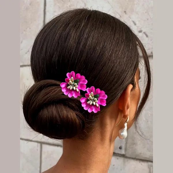 Dark_Pink_Fabric_Flower_With_Pollens_Hair_Pin_Accessories_For_Women_&_Girls_(Set_Of_8)_(14_X_8_X_1_Cm)