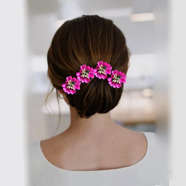Dark_Pink_Fabric_Flower_With_Pollens_Hair_Pin_Accessories_For_Women_&_Girls_(Set_Of_8)_(14_X_8_X_1_Cm)