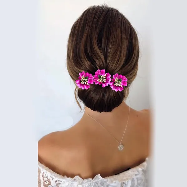 Dark_Pink_Fabric_Flower_With_Pollens_Hair_Pin_Accessories_For_Women_&_Girls_(Set_Of_8)_(14_X_8_X_1_Cm)