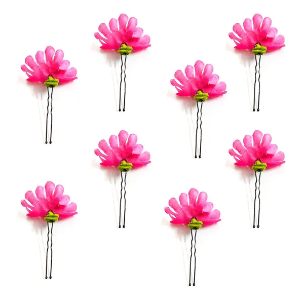 Dark_Pink_Fabric_Flower_With_Pollens_Hair_Pin_Accessories_For_Women_&_Girls_(Set_Of_8)_(14_X_8_X_1_Cm)
