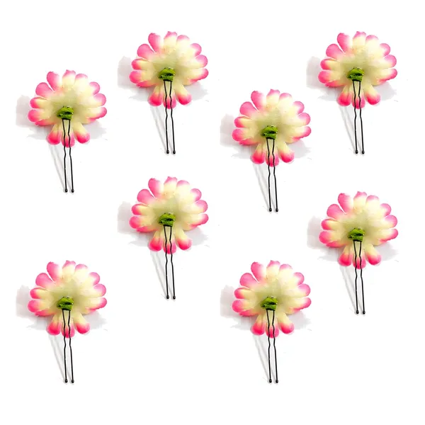 Dark_Pink_&_White_Fabric_Flower_With_Pollens_Hair_Pin_Accessories_For_Women_&_Girls_(Set_Of_8)_(14_X_8_X_1_Cm)