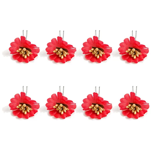 Red_Fabric_Flower_With_Pollens_Hair_Pin_Accessories_For_Women_&_Girls_(Set_Of_8)_(14_X_8_X_1_Cm)