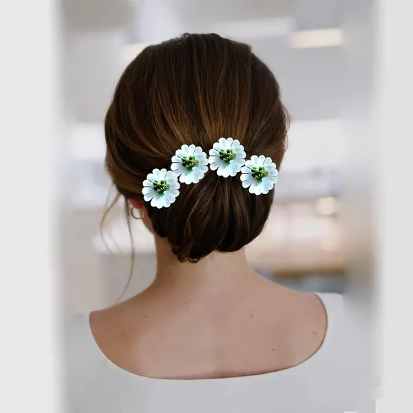 White_Fabric_Flower_With_Pollens_Hair_Pin_Accessories_For_Women_&_Girls_(Set_Of_8)_(14_X_8_X_1_Cm)